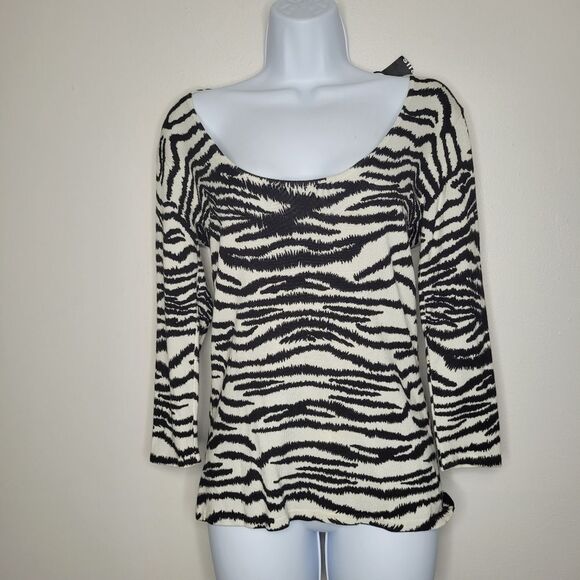Cyrus black and white striped zebra print animal stretch sweater NWT - Picture 1 of 6